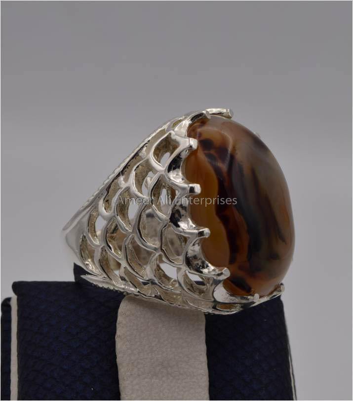 AAE 2314 Chandi Ring 925, Stone: Sulemani Aqeeq - AmeerAliEnterprises