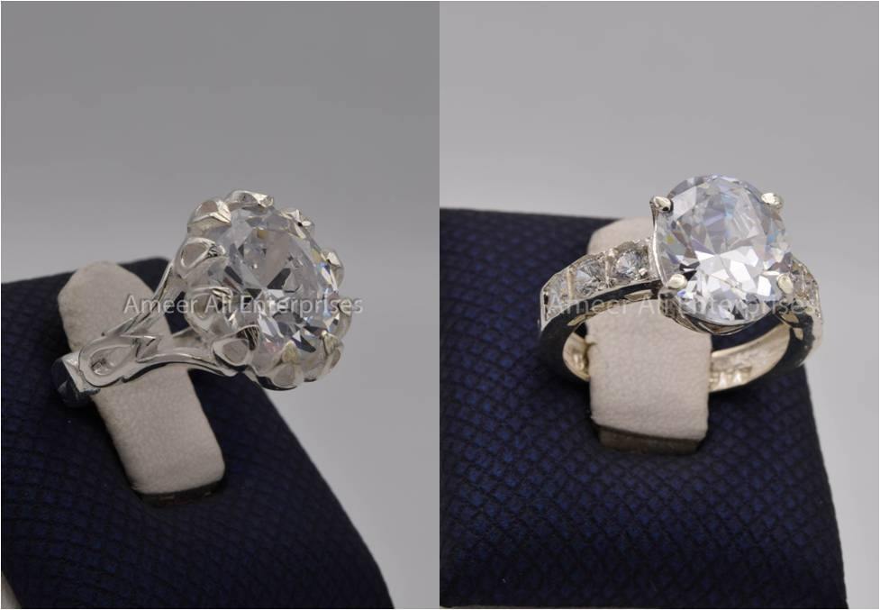 Silver Couple Rings: Pair 104,  Stone: Zircon - AmeerAliEnterprises