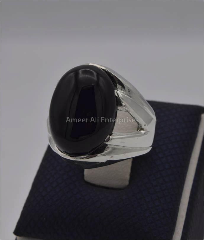 AAE 9970 Chandi Ring 925, Stone: Black Aqeeq - AmeerAliEnterprises