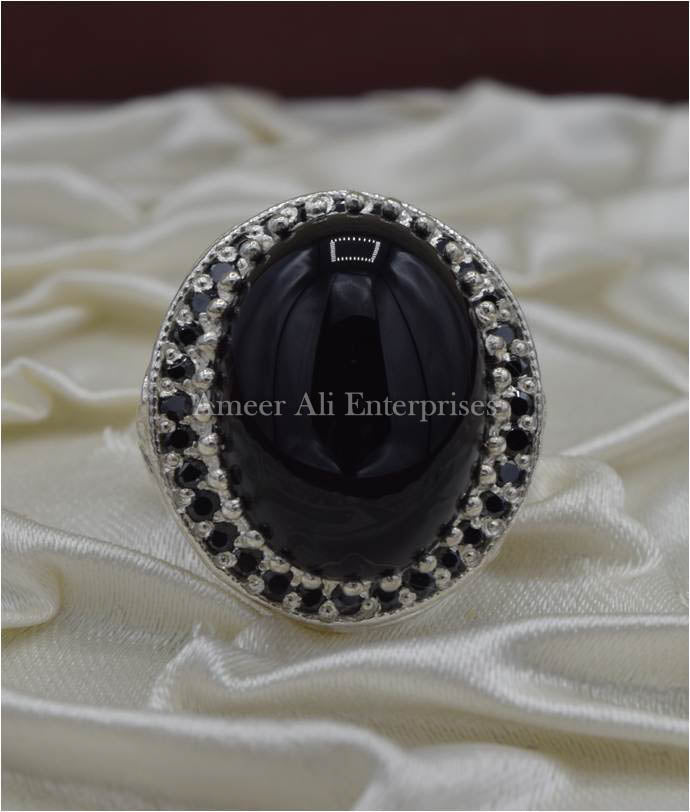 AAE 4371 Chandi Ring 925, Stone: Black Aqeeq