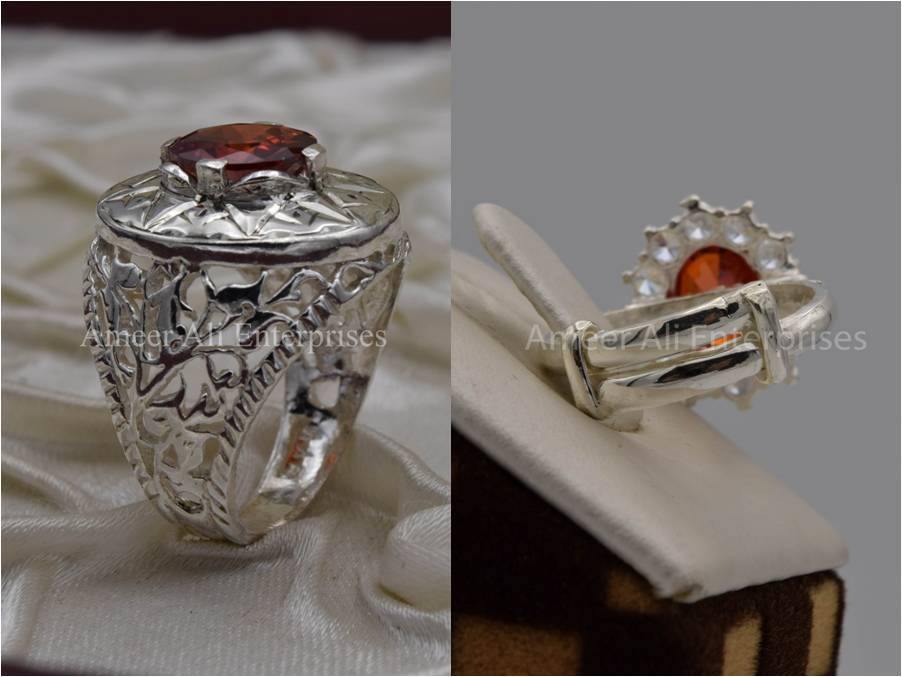 Silver Couple Rings: Pair 46,  Stone: Zircon - AmeerAliEnterprises