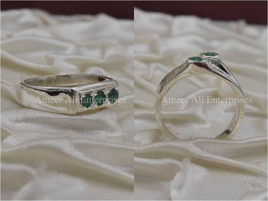 Silver Couple Rings: Pair 28,  Stone: Emerald - AmeerAliEnterprises