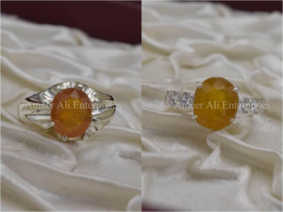 Silver Couple Rings: Pair 9, Stone: Pukhraj (Yellow Sapphire) - AmeerAliEnterprises