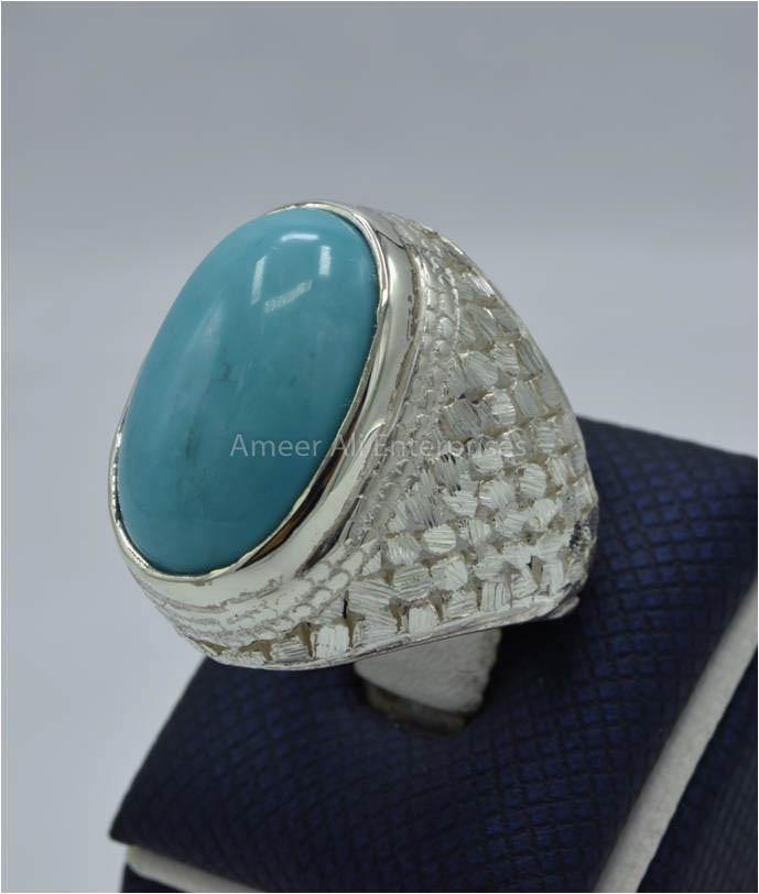 AAE 5823 Chandi Ring 925, Stone: Feroza - AmeerAliEnterprises
