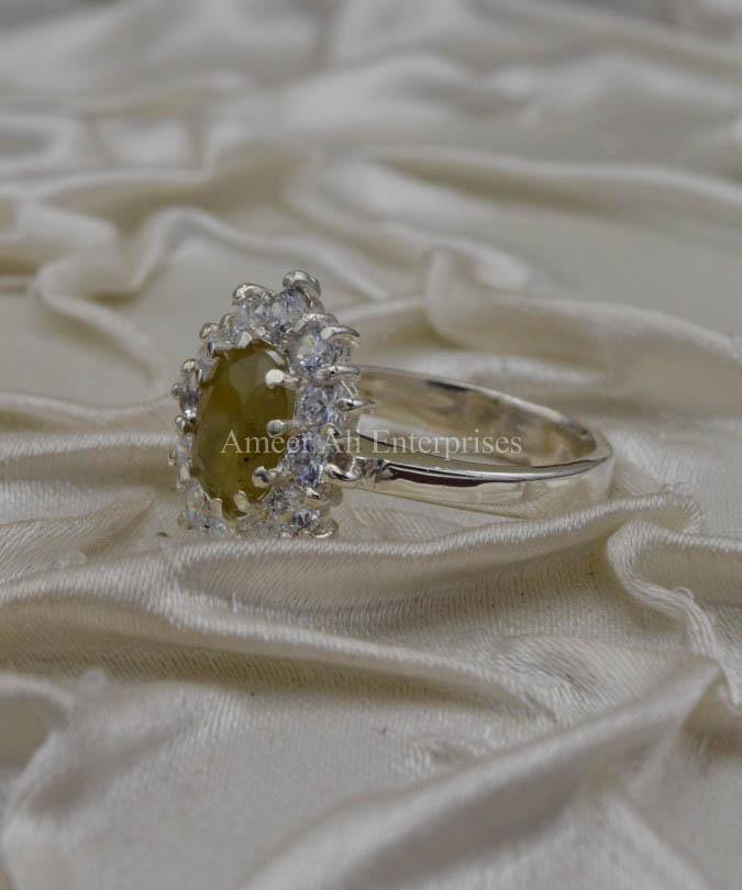AAE 1851 Chandi Ring 925, Stone: Yellow Sapphire (Pukhraj) - AmeerAliEnterprises