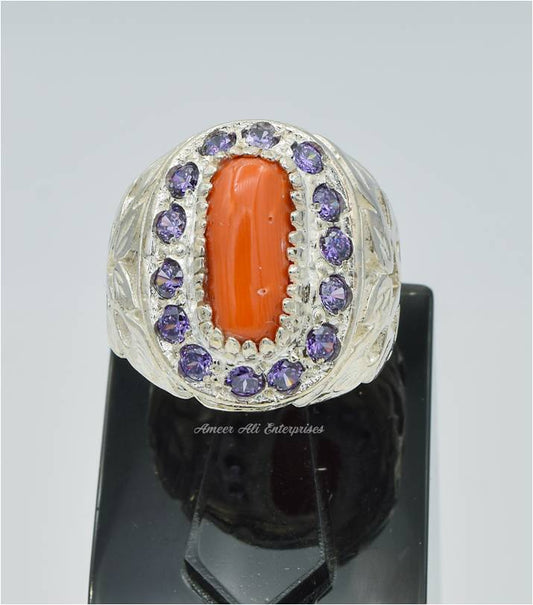 AAE 4536 Chandi Ring 925, Stone: Marjan (Coral)