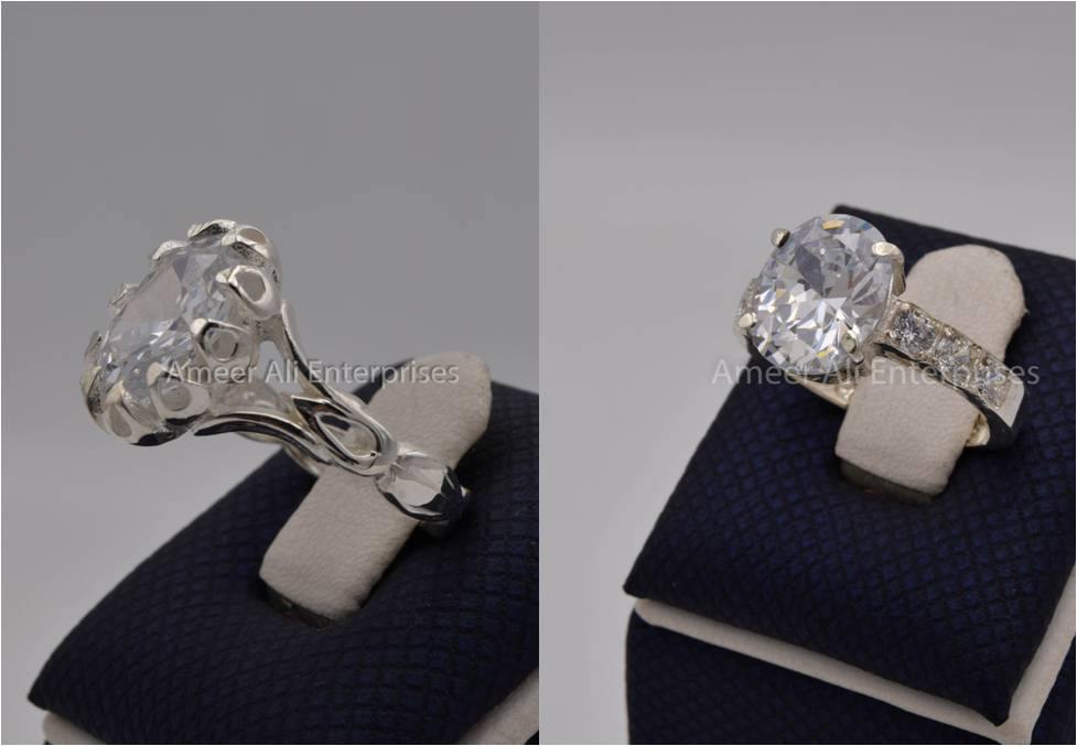 Silver Couple Rings: Pair 104,  Stone: Zircon - AmeerAliEnterprises