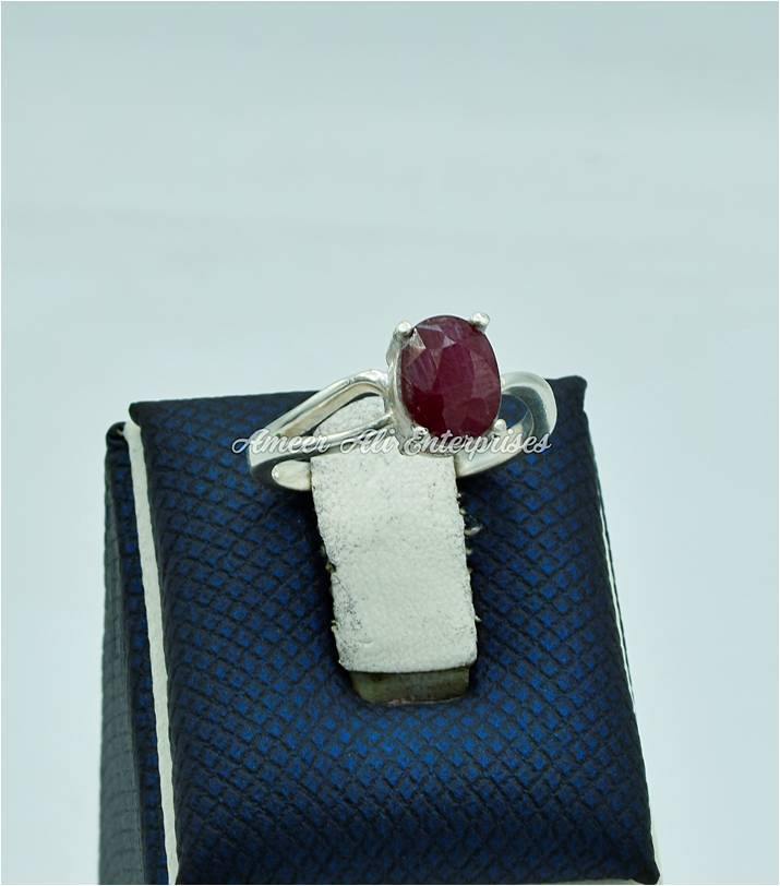 AAE 6199 Chandi Ring 925, Stone: Ruby - AmeerAliEnterprises
