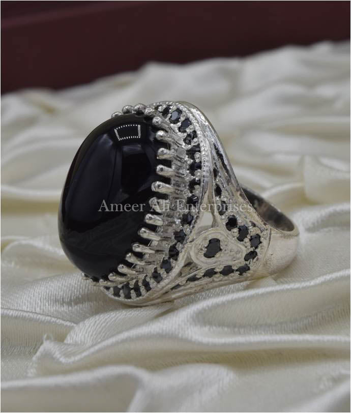 AAE 4371 Chandi Ring 925, Stone: Black Aqeeq
