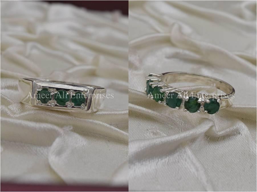 Silver Couple Rings: Pair 27,  Stone: Emerald - AmeerAliEnterprises