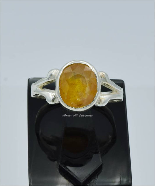 AAE 6605 Chandi Ring 925, Stone: Pukhraj
