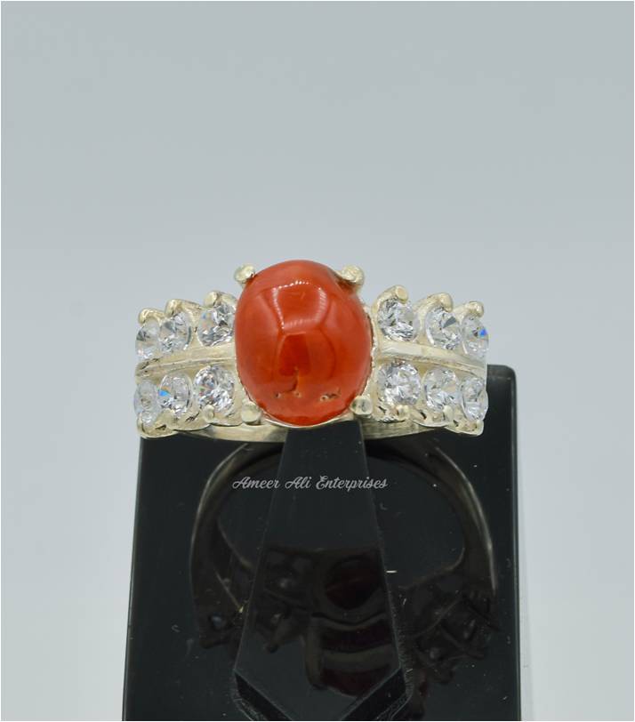 AAE 6278 Chandi Ring 925, Stone: Marjan (Coral)