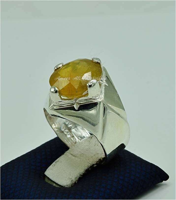 AAE 6848 Chandi Ring 925, Stone: Pukhraj