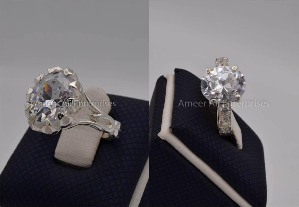 Silver Couple Rings: Pair 104,  Stone: Zircon - AmeerAliEnterprises
