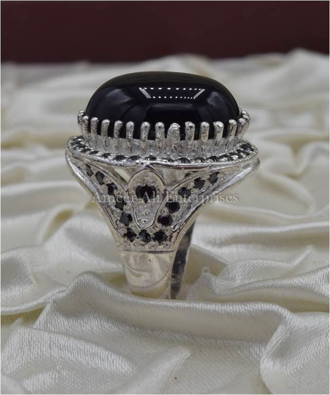 AAE 4371 Chandi Ring 925, Stone: Black Aqeeq