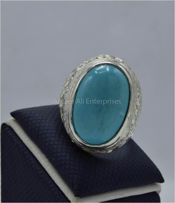 AAE 5823 Chandi Ring 925, Stone: Feroza - AmeerAliEnterprises