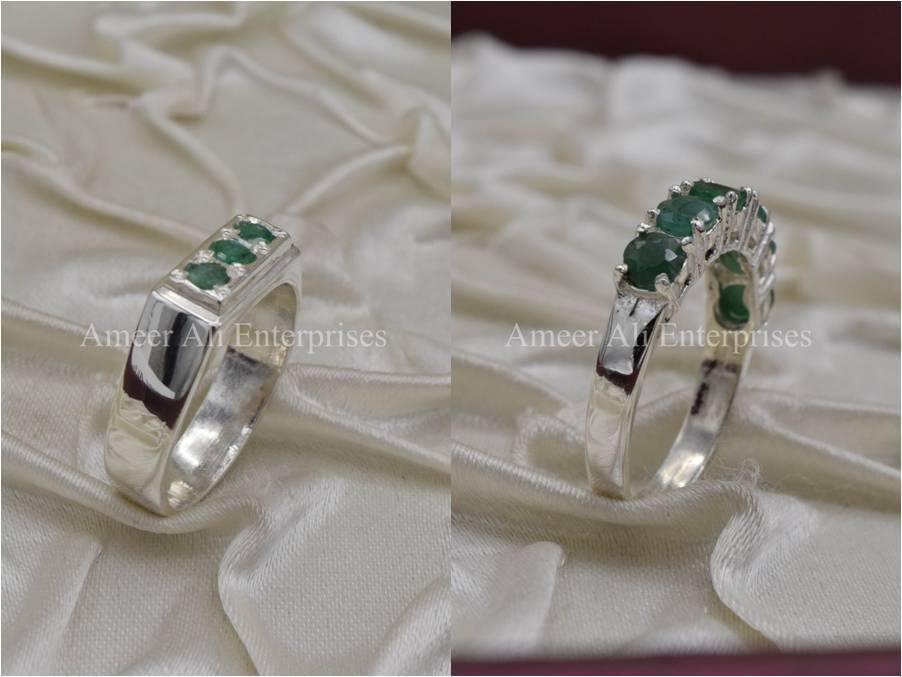 Silver Couple Rings: Pair 27,  Stone: Emerald - AmeerAliEnterprises