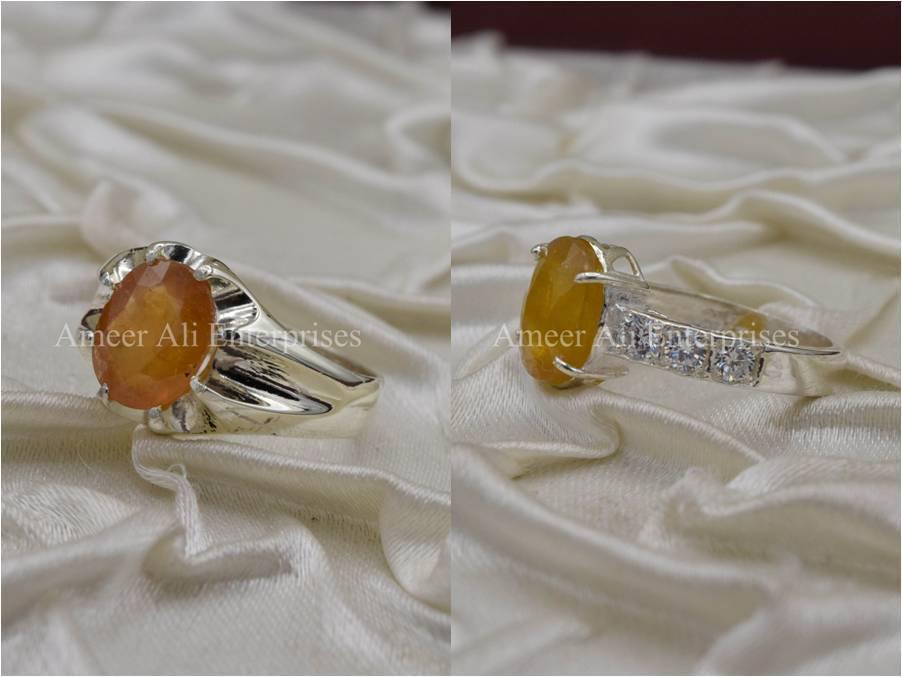 Silver Couple Rings: Pair 9, Stone: Pukhraj (Yellow Sapphire) - AmeerAliEnterprises