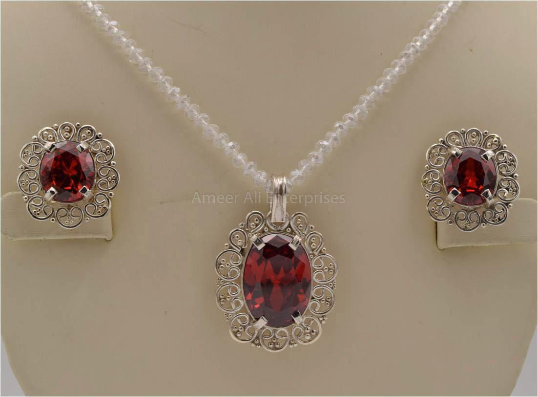AAE 2545 Chandi Set 925, Stone: Zircon - AmeerAliEnterprises