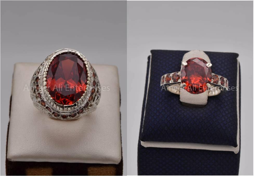 Silver Couple Rings: Pair 105,  Stone: Zircon - AmeerAliEnterprises