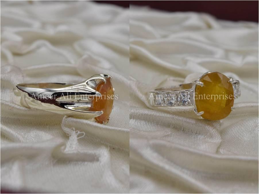 Silver Couple Rings: Pair 9, Stone: Pukhraj (Yellow Sapphire) - AmeerAliEnterprises