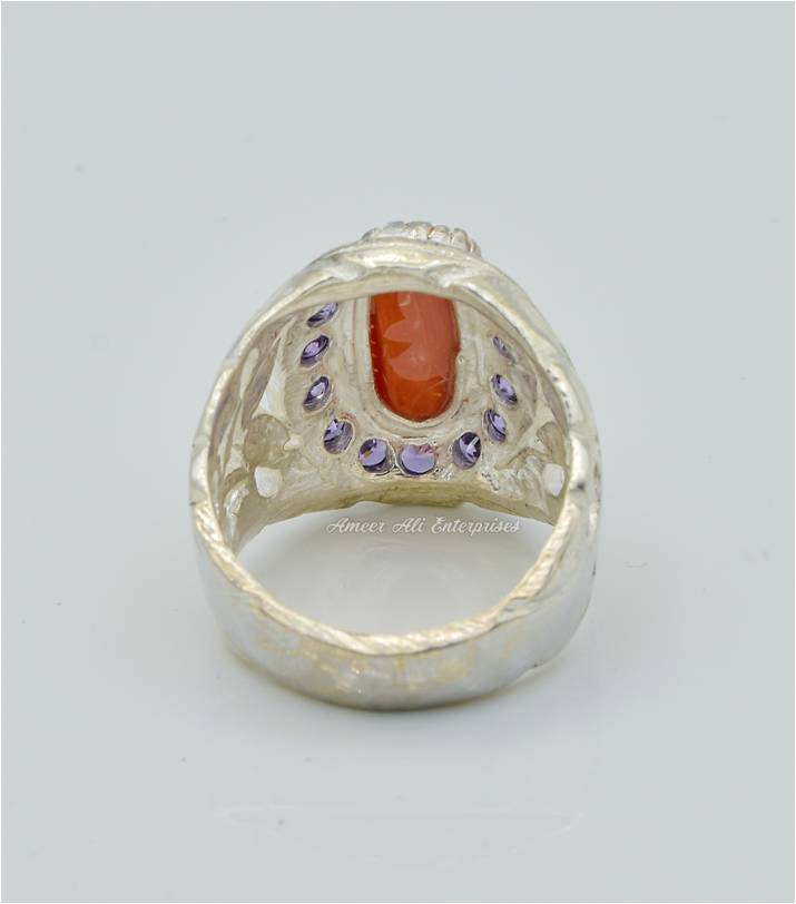 AAE 4536 Chandi Ring 925, Stone: Marjan (Coral)