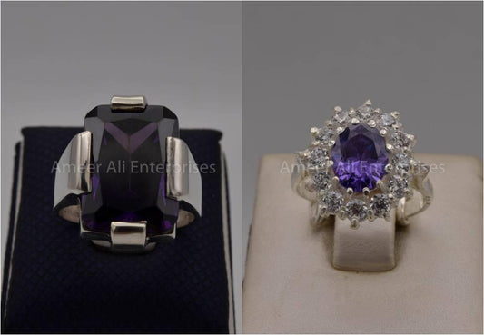 Silver Couple Rings: Pair 75,  Stone: Zircon - AmeerAliEnterprises