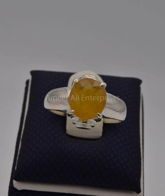 AAE 7771 Chandi Ring 925, Stone: Yellow Sapphire (Pukhraj) - AmeerAliEnterprises