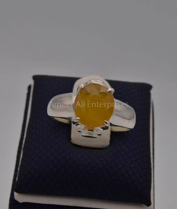 AAE 7771 Chandi Ring 925, Stone: Yellow Sapphire (Pukhraj) - AmeerAliEnterprises