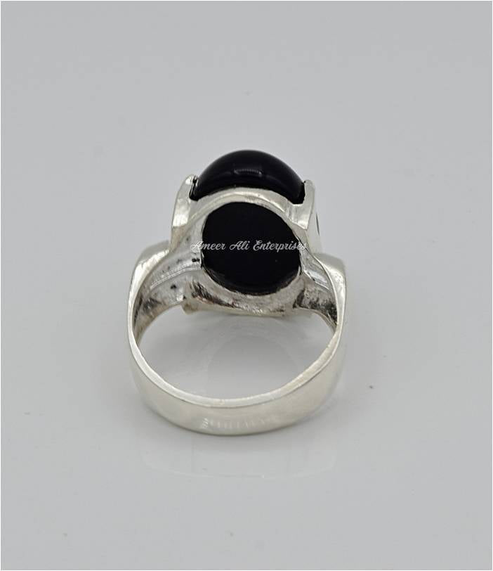 AAE 6564 Chandi Ring 925, Stone: Black Aqeeq