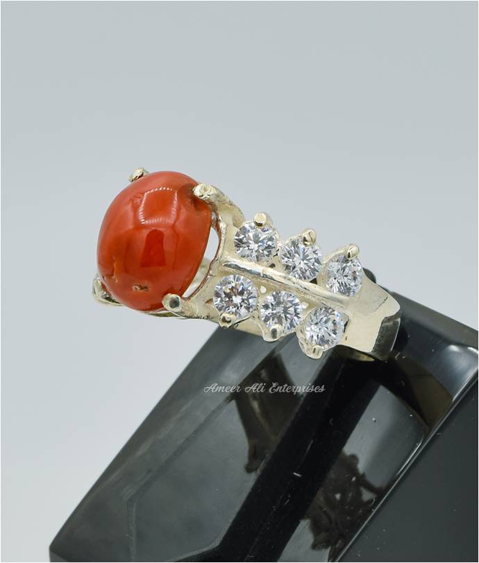 AAE 6278 Chandi Ring 925, Stone: Marjan (Coral)