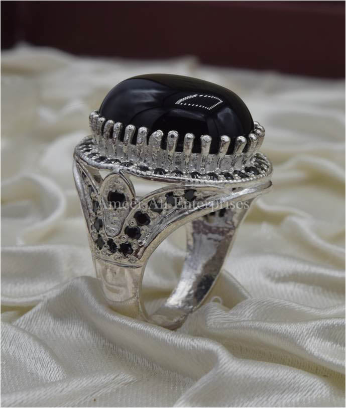 AAE 4371 Chandi Ring 925, Stone: Black Aqeeq