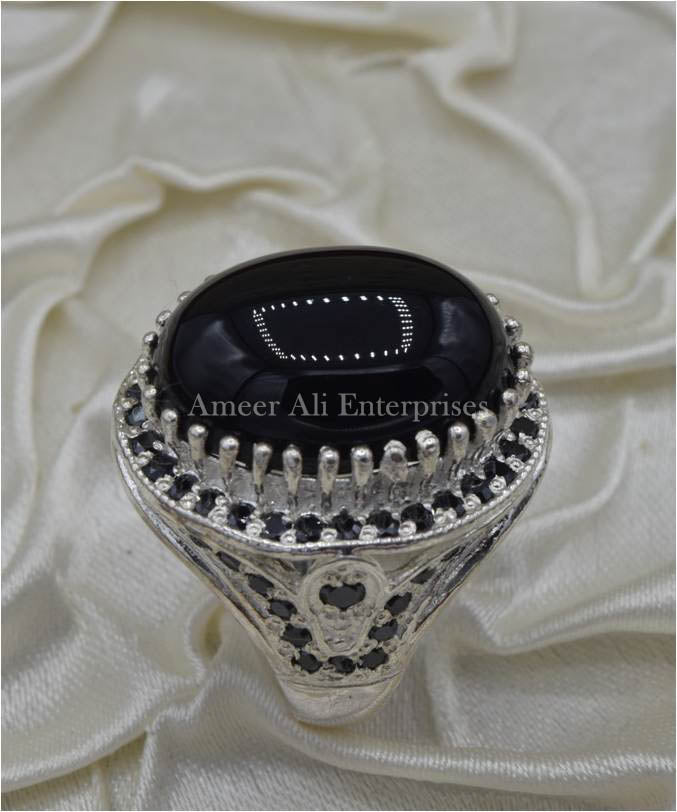 AAE 4371 Chandi Ring 925, Stone: Black Aqeeq