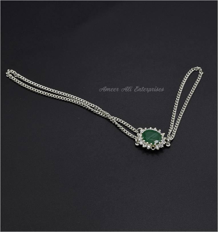 AAE 1557 Chandi Bracelet 925. Stone: Green Onyx - AmeerAliEnterprises