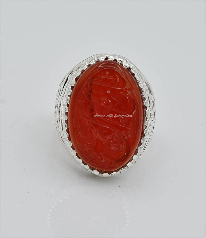 AAE 6571 Chandi Ring 925, Stone: Irani Aqeeq Engraved