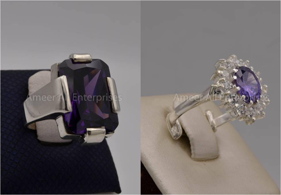 Silver Couple Rings: Pair 75,  Stone: Zircon - AmeerAliEnterprises