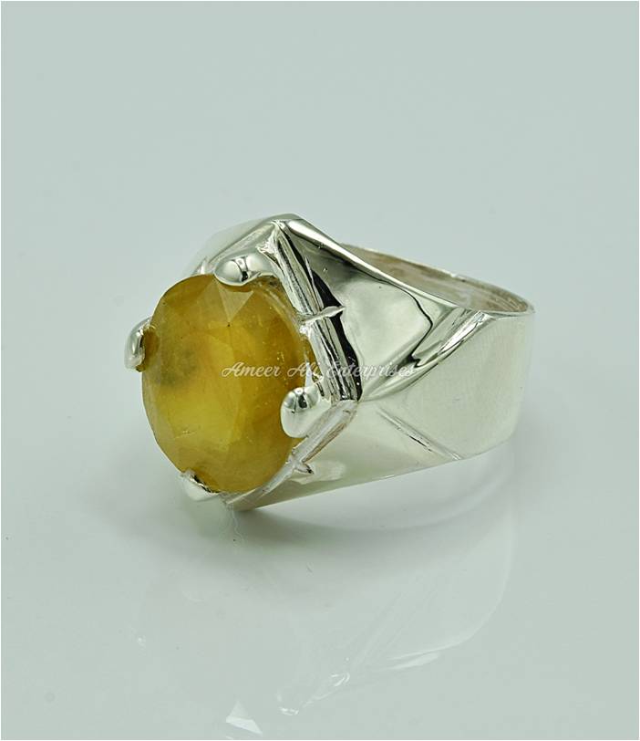 AAE 6848 Chandi Ring 925, Stone: Pukhraj