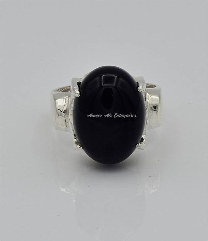 AAE 6564 Chandi Ring 925, Stone: Black Aqeeq
