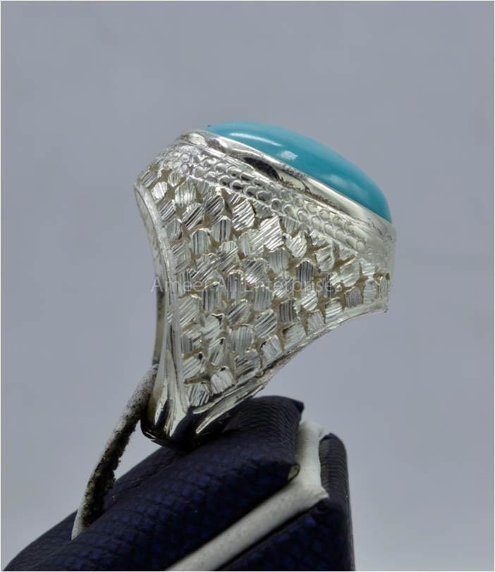 AAE 5823 Chandi Ring 925, Stone: Feroza - AmeerAliEnterprises