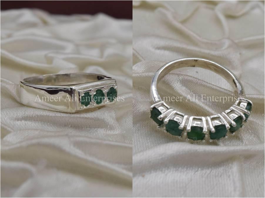 Silver Couple Rings: Pair 27,  Stone: Emerald - AmeerAliEnterprises