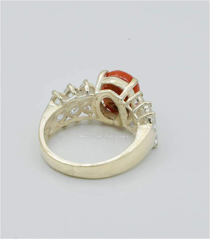 AAE 6278 Chandi Ring 925, Stone: Marjan (Coral)