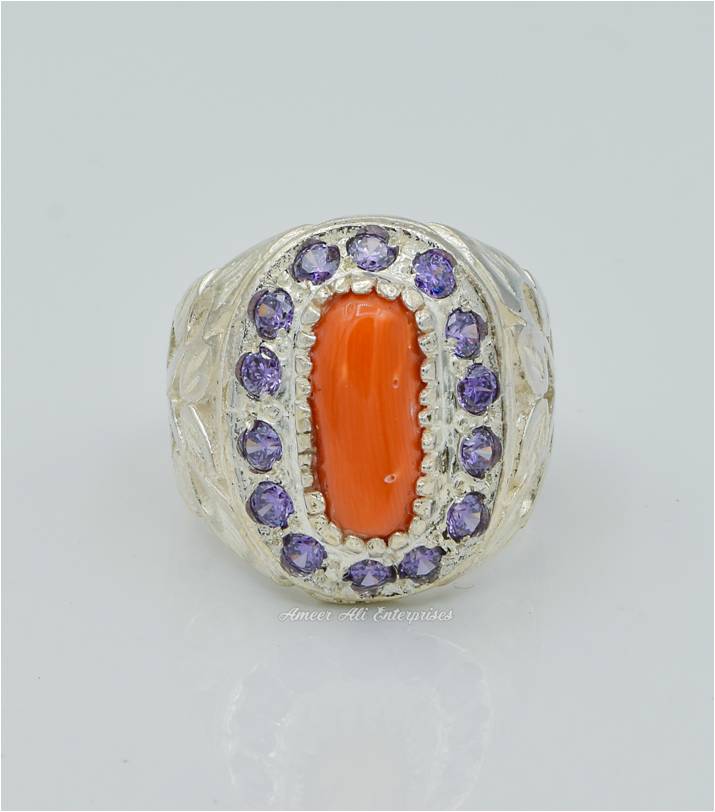 AAE 4536 Chandi Ring 925, Stone: Marjan (Coral)