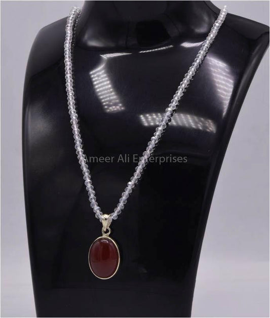 AAE 5839 Chandi Pendant 925, Stone: Red Aqeeq - AmeerAliEnterprises
