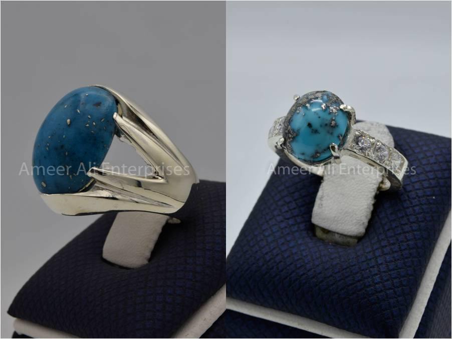 Silver Couple Rings: Pair 140,  Stone: Shajri Feroza - AmeerAliEnterprises