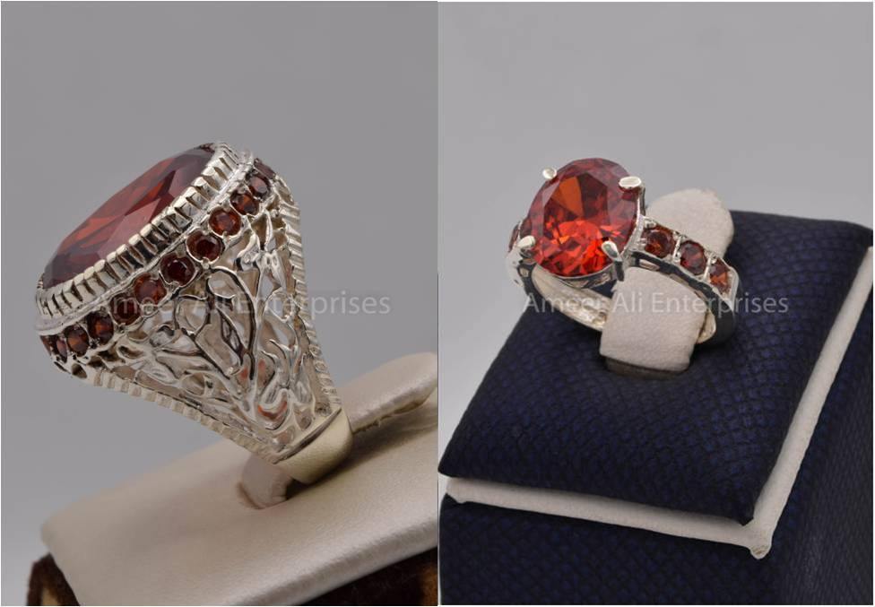 Silver Couple Rings: Pair 105,  Stone: Zircon - AmeerAliEnterprises