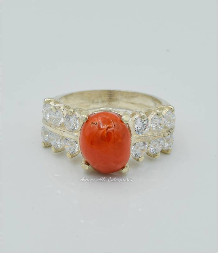 AAE 6278 Chandi Ring 925, Stone: Marjan (Coral)