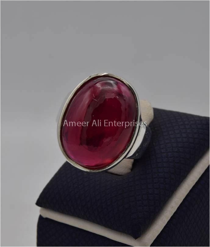 AAE 2210 Chandi Ring, Stone: Irani Poota Yaqoot (Anari Yaqoot) - AmeerAliEnterprises