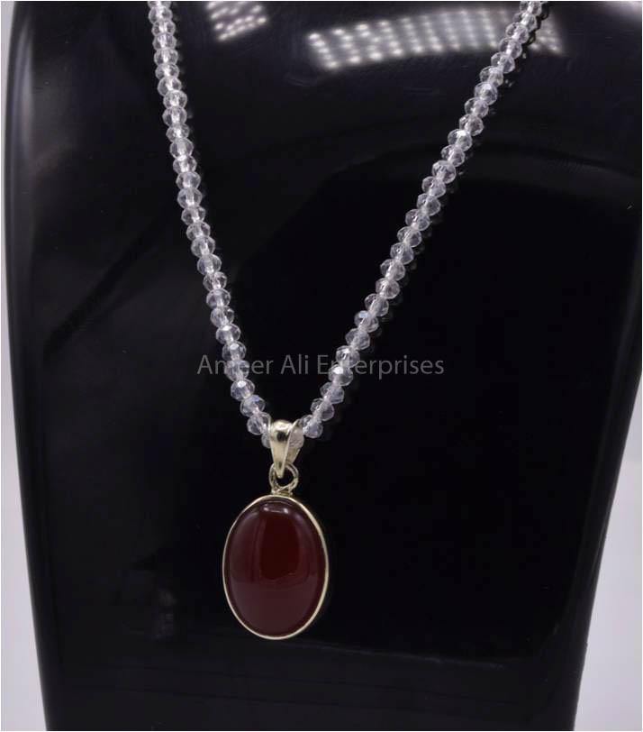 AAE 5839 Chandi Pendant 925, Stone: Red Aqeeq - AmeerAliEnterprises