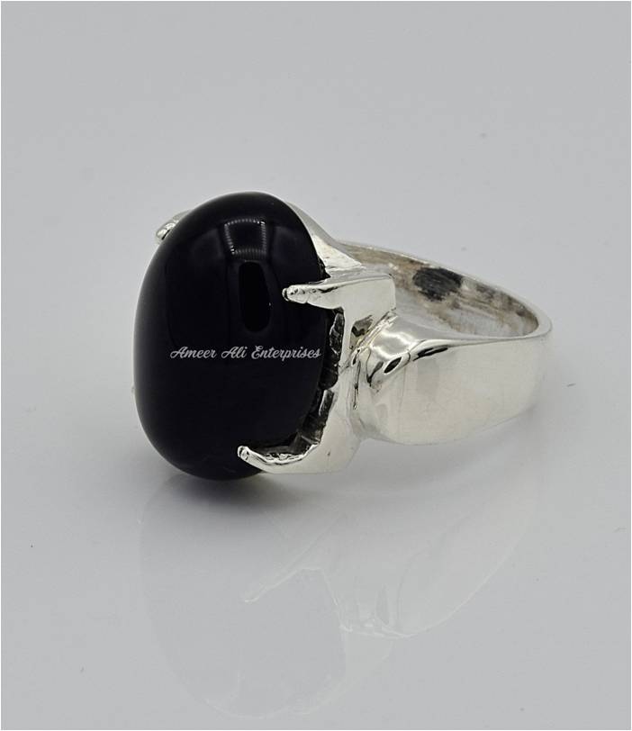 AAE 6564 Chandi Ring 925, Stone: Black Aqeeq