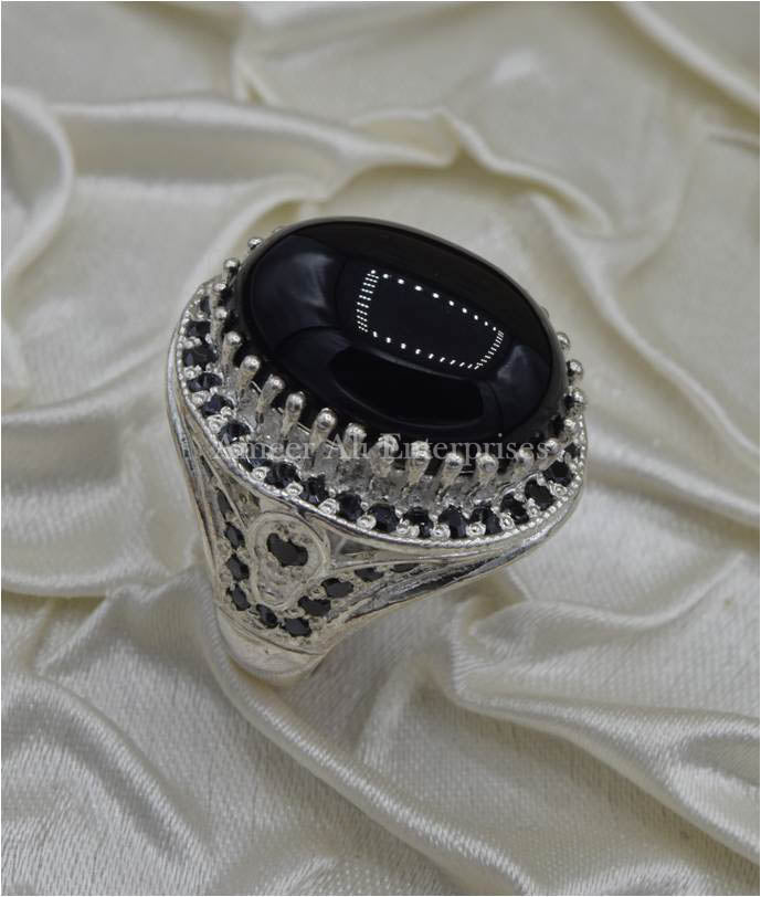 AAE 4371 Chandi Ring 925, Stone: Black Aqeeq